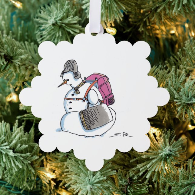 Backpack Snowman snowflake paper ornament Card (Insitu (Tree))