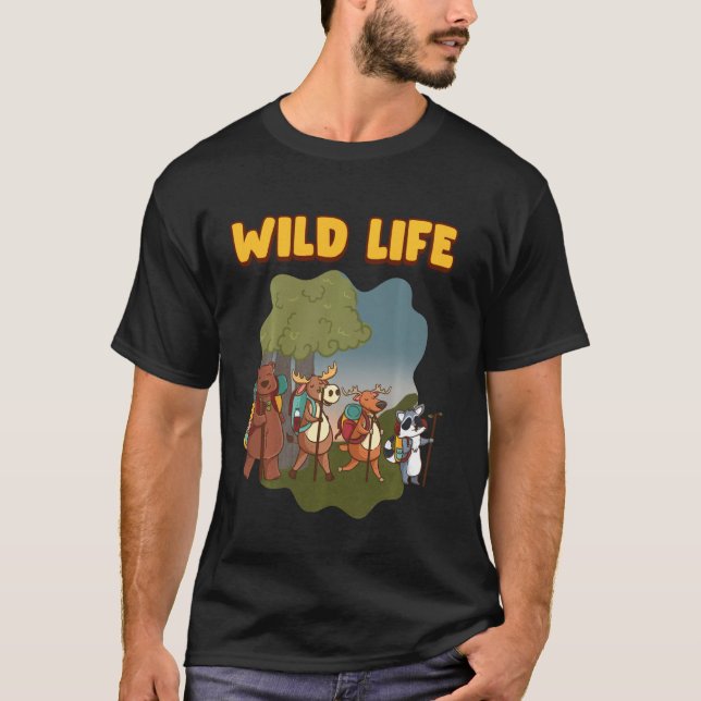 Backpack Wildlife Shirt Deer Moose Raccoon Bear Hi (Front)
