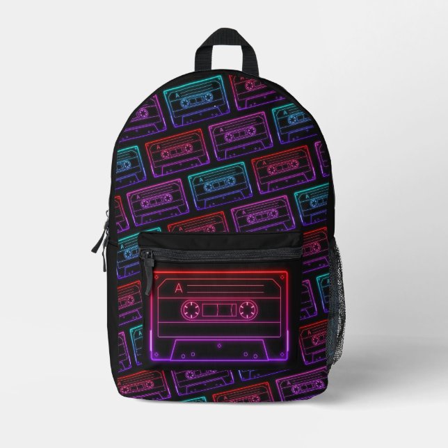 Backpack With Neon Multicolor Cassette Pattern (Front)
