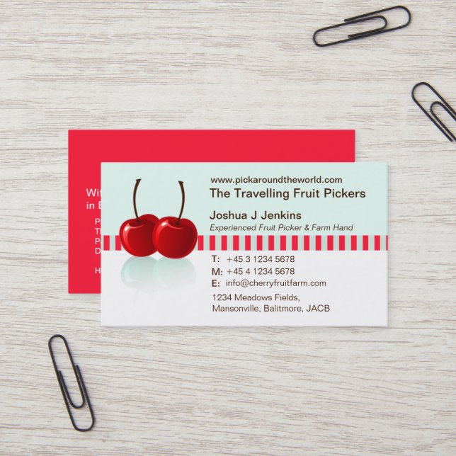 Backpacker fruit picker full detail business card (Front/Back In Situ)