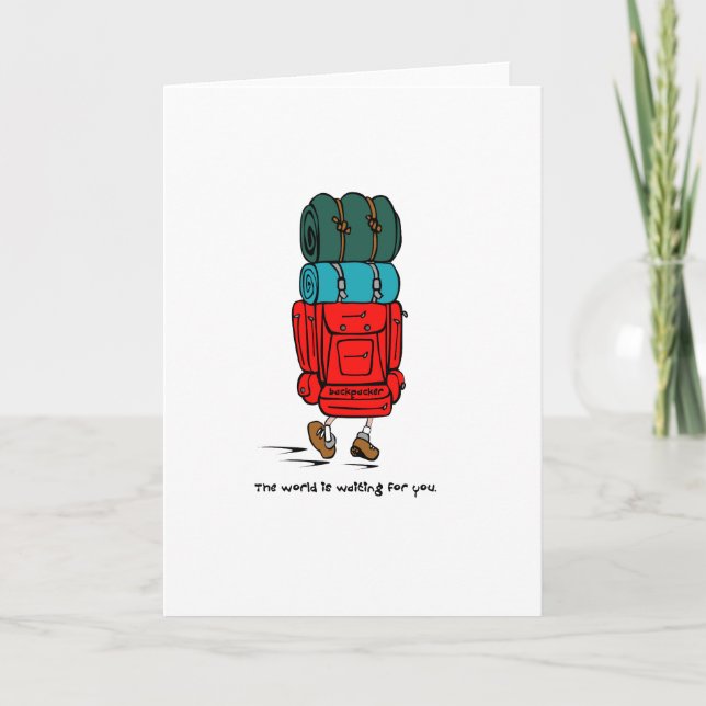 Backpacker Hiker with Big Backpack Card (Front)