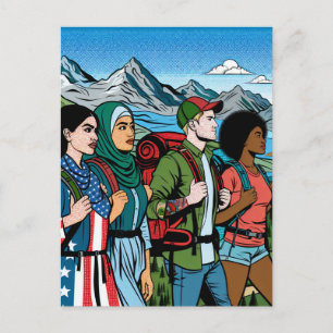 Backpacking Trail Family Hiking Postcard