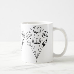 backpacks and erasers, all floating coffee mug
