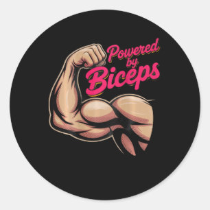 Backprint Funny Gym Humour Biceps Gains Powered By Classic Round Sticker