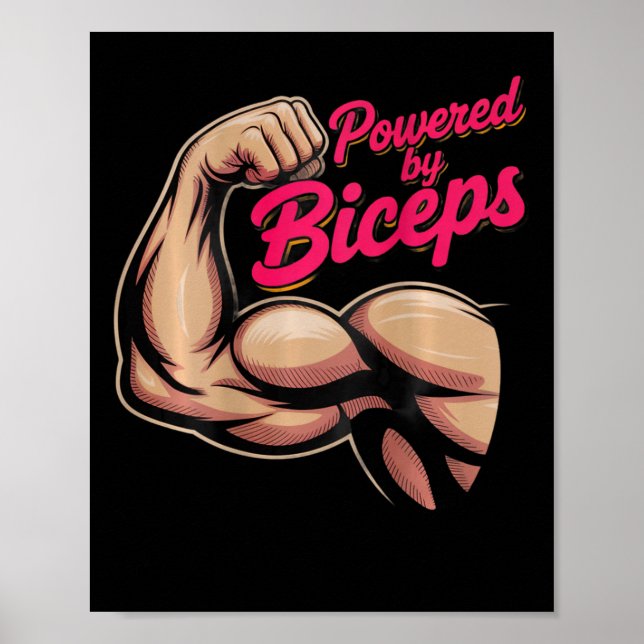 Backprint Funny Gym Humour Biceps Gains Powered By Poster (Front)