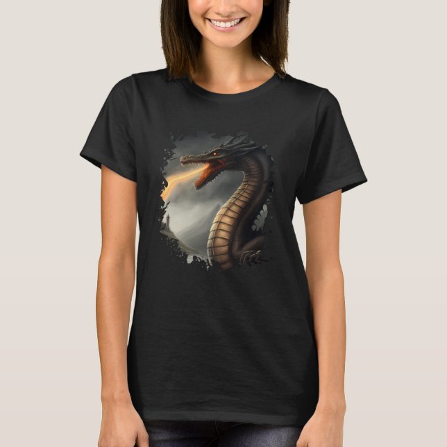 Backprint Loch Ness Monster the Fire Breathing Dra T-Shirt (Front)