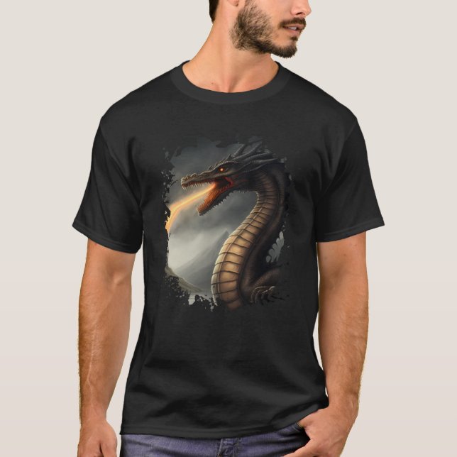 Backprint Loch Ness Monster the Fire Breathing Dra T-Shirt (Front)