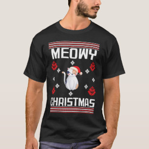 Backprint Meowy Christmas Cat and Cats Christmas T-Shirt