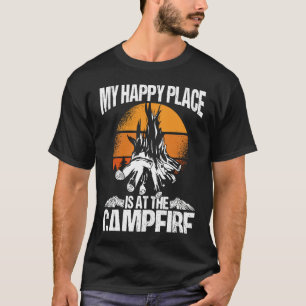 Backprint My Happy Place Is A The Campfire Camping T-Shirt