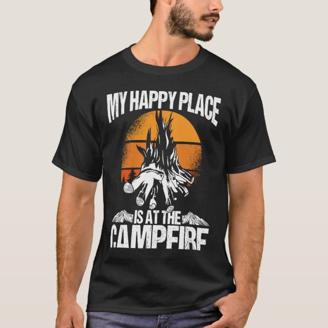 Backprint My Happy Place Is A The Campfire Camping T-Shirt (Front)