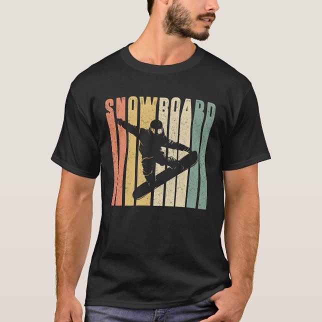 Backprint Snowboard Retro and Vintage Snowboarder T-Shirt (Front)