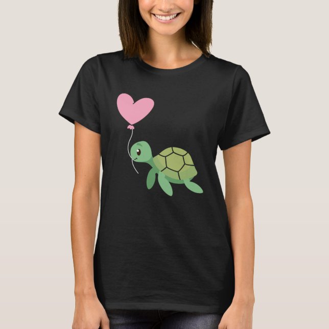 Backprint Valentine s day turtle heart love T-Shirt (Front)
