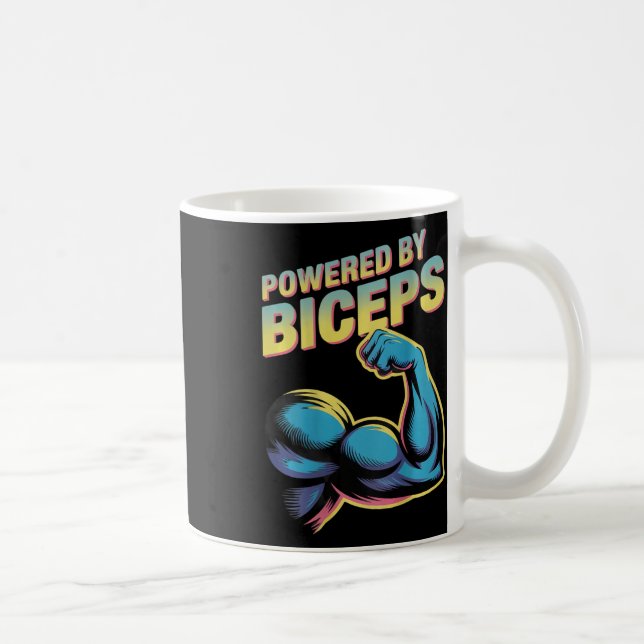 Backprinted Funny Gym Humour Biceps Gains Powered  Coffee Mug (Right)