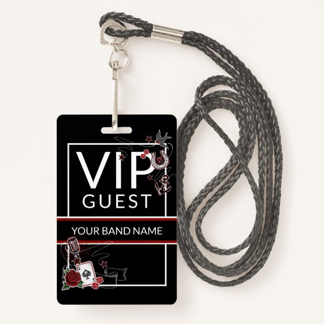 Backstage Pass VIP Custom Name Rockabilly Lanyard Badge (Front with Lanyard)