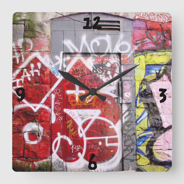 Backstreet Alley Graffiti Square Wall Clock (Front)