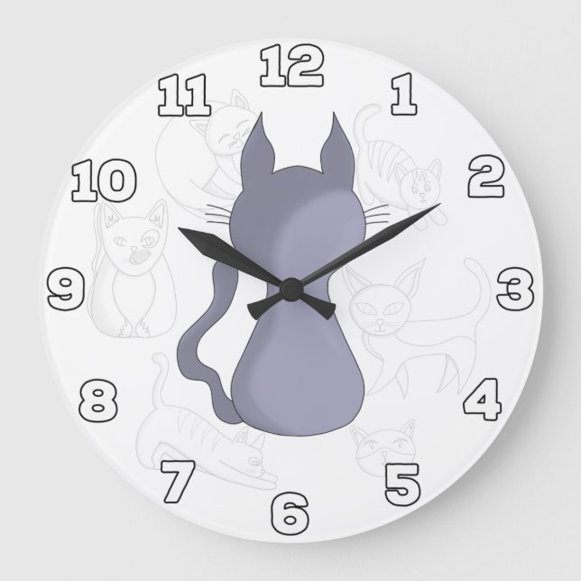 Backward Shy Cat Large Clock (Front)