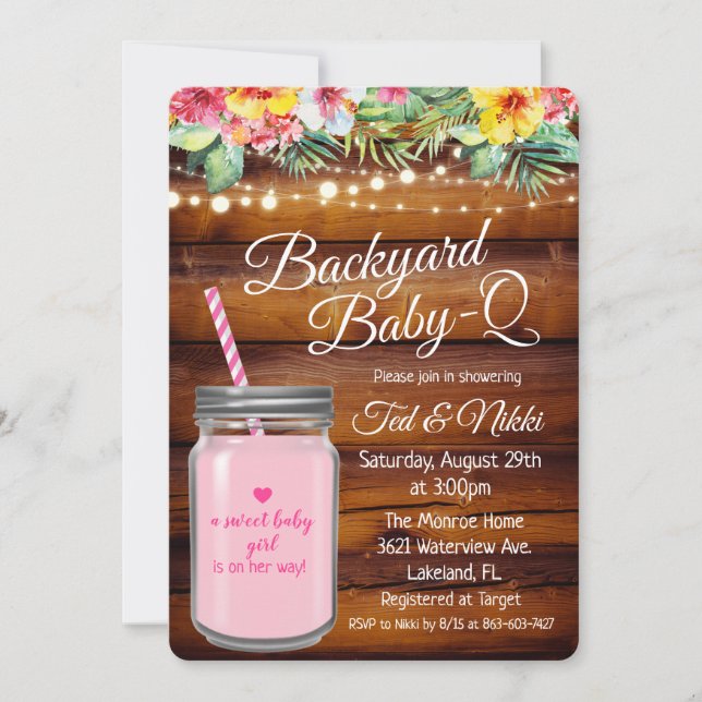 Backyard Baby Q Mason Jar Invitation (Front)
