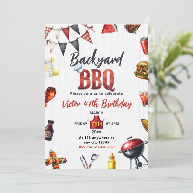 Backyard BBQ Barbecue Birthday Party Invitation (Standing Front)