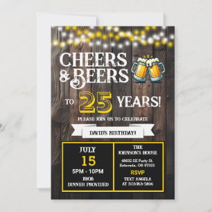 Backyard BBQ Birthday Cheers and Beers to 25 Years Invitation