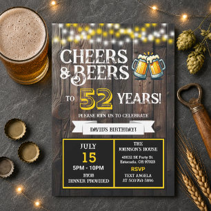 Backyard BBQ Birthday Cheers and Beers to 52 Years Invitation