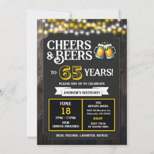 Backyard BBQ Birthday Cheers and Beers to 65 Years Invitation