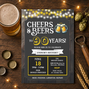 Backyard BBQ Birthday Cheers and Beers to 90 Years Invitation