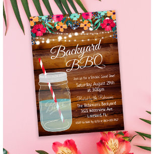 Backyard BBQ Mason Jar Invitation