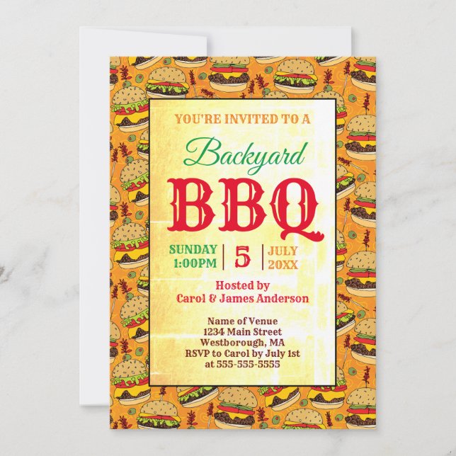 Backyard BBQ Party Burgers Invitation (Front)