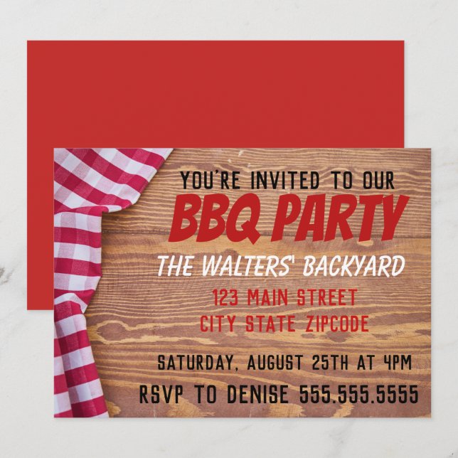 Backyard BBQ Party Picnic Table Invitation (Front/Back)