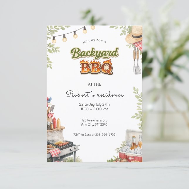 Backyard BBQ Party Rustic Summer Cookout Invitation (Standing Front)