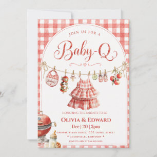 Backyard BBQ Red gingham clothesline Baby Shower Invitation