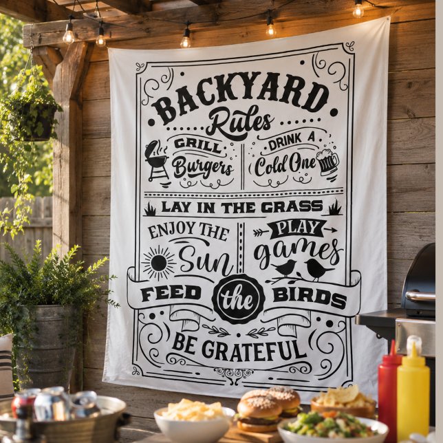 Backyard BBQ Rules Tapestry (Creator Uploaded)