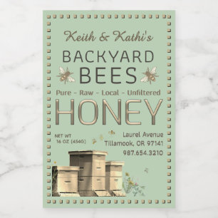 Backyard Bees Hives and Little Bees Garden Green Food Label