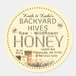 Backyard Bees Hives and Little Bees on Ivory Classic Round Sticker