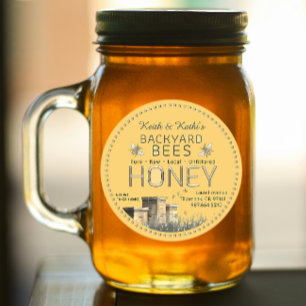 Backyard Bees Hives and Little Bees on Yellow Classic Round Sticker