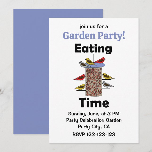 Backyard Bird Feeder Eating Time Garden Party Invitation (Front/Back)