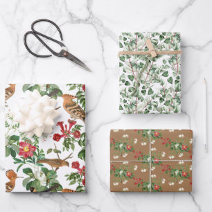 Backyard Birds and Garden Flowers Assorted Wrapping Paper Sheet