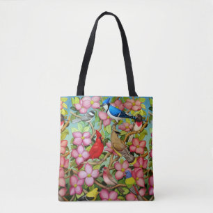 Backyard Birds in Pink Dogwood Tote Bag