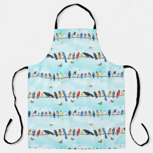 backyard birds on a line with butterflies  apron