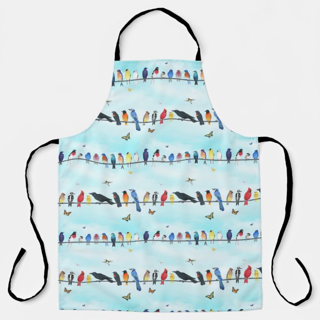 backyard birds on a line with butterflies  apron (Front)