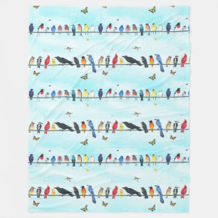 backyard birds on a line with butterflies  fleece blanket