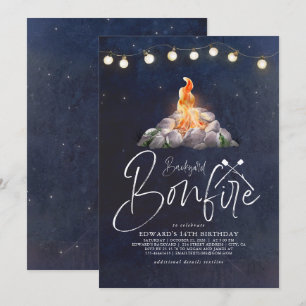 Backyard Bonfire Birthday Party Modern Elegant Invitation