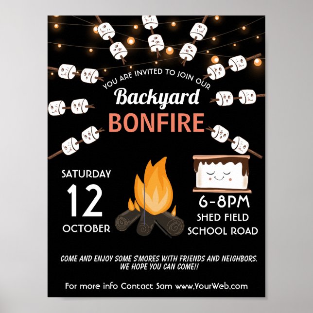 backyard bonfire birthday PTO PTA fundraiser s'mor Poster (Front)