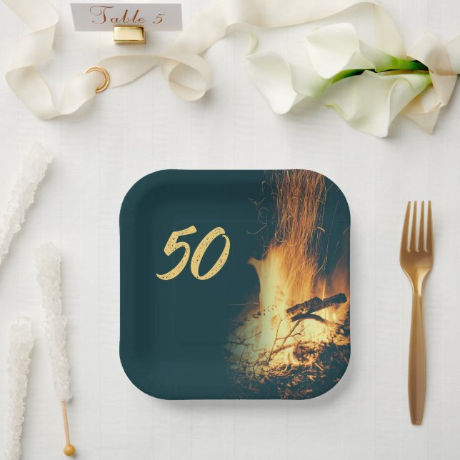 Backyard Bonfire Birthday Seasonal Party Paper Plate (Wedding)