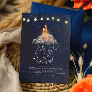 Backyard Bonfire Let's Get Toasted Modern Party Invitation