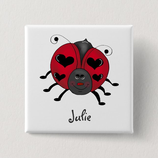 Backyard Buggies · Smiling Ladybug 2 Inch Square Button (Front)