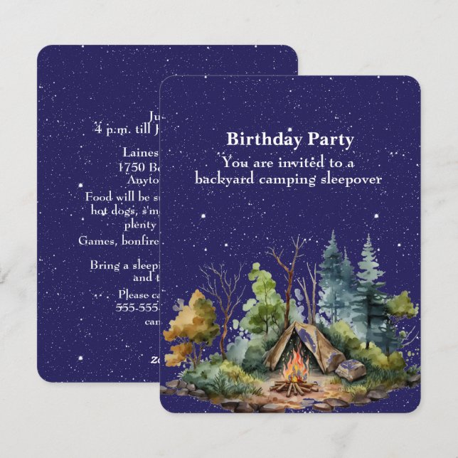 Backyard Camping Birthday Party Young Boy Holiday Card (Front/Back)