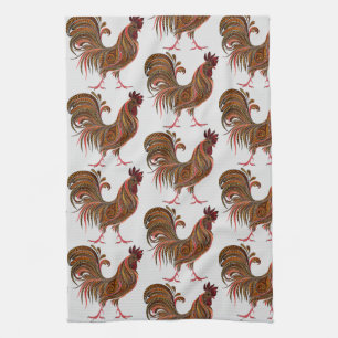 Backyard Chicken Farmer with Rooster Pattern Kitchen Towel
