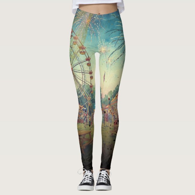 Backyard County Fair Firework Vintage American Leggings (Front)