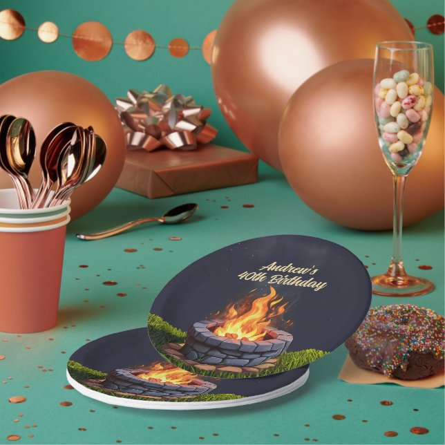 Backyard Fire Pit Bonfire Cookout, Birthday BBQ Paper Plate (Multi)